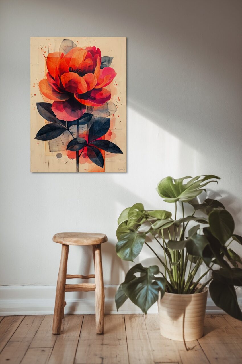 Illustration Poster Rose rot schwarz modern