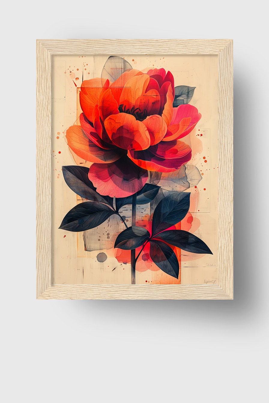 Illustration Poster Rose rot schwarz modern