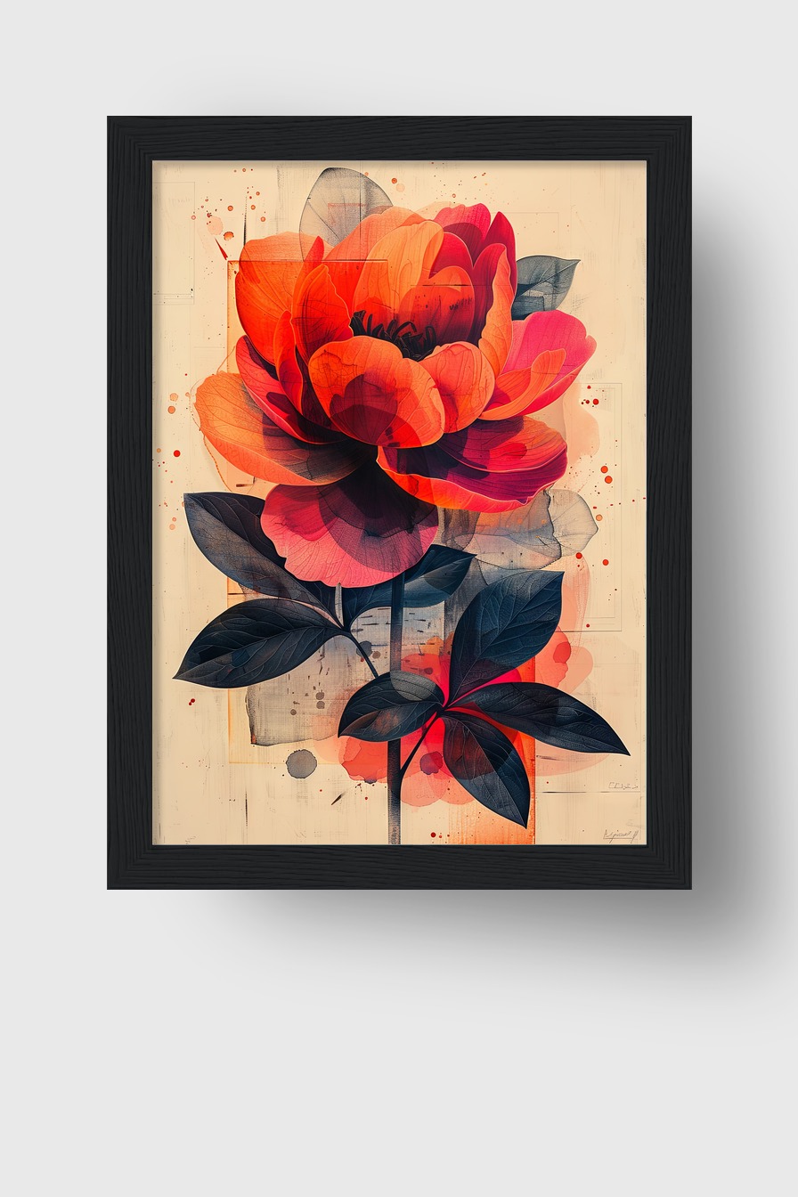 Illustration Poster Rose rot schwarz modern