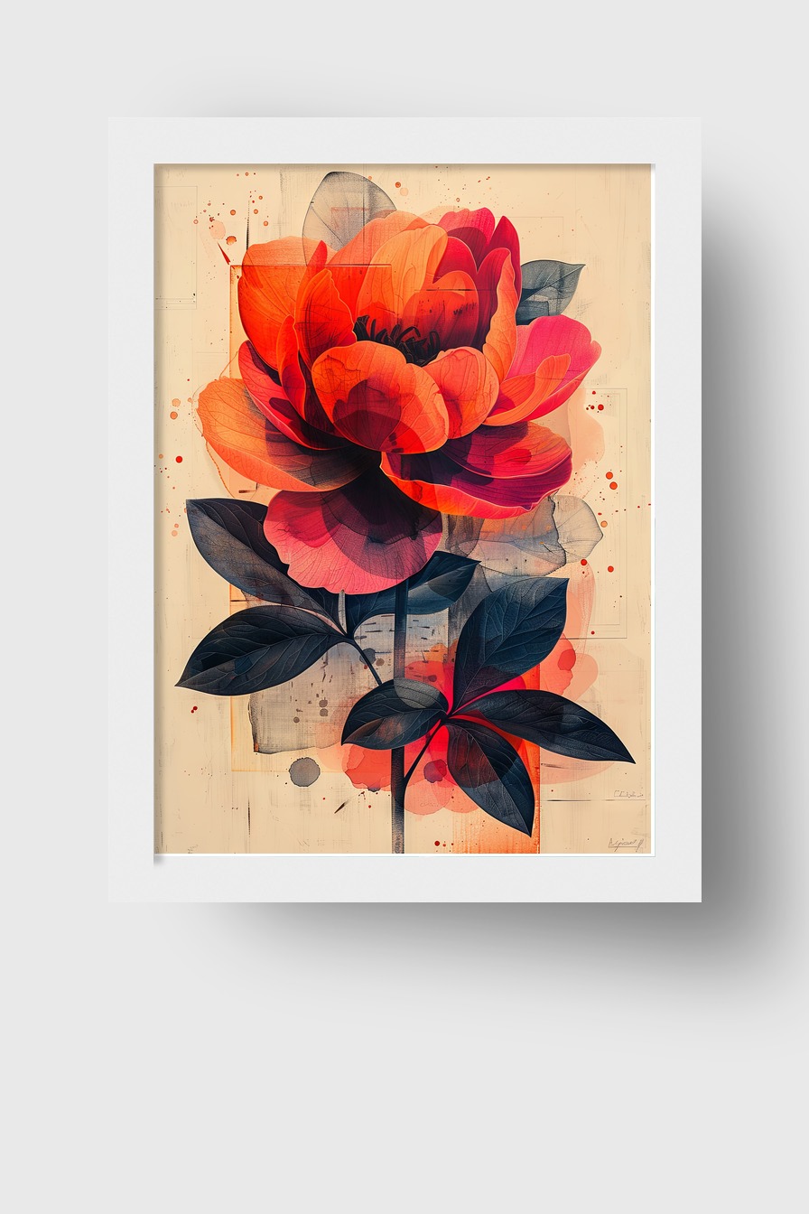 Illustration Poster Rose rot schwarz modern