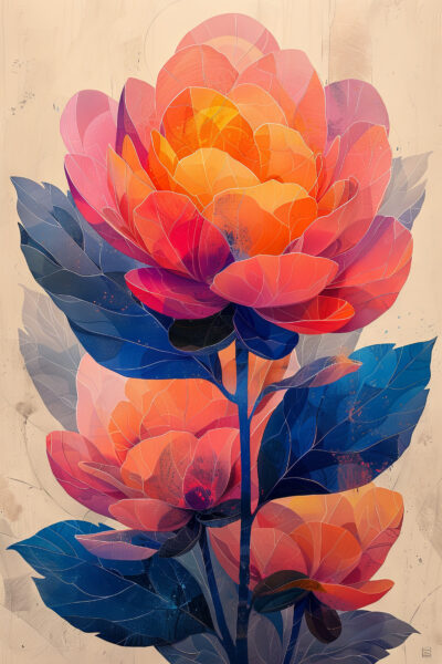 Blumen orange blau Poster
