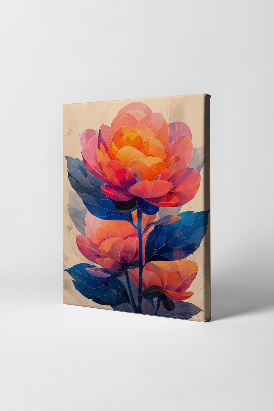 Digitale Kunst Poster Blumen orange blau bunt