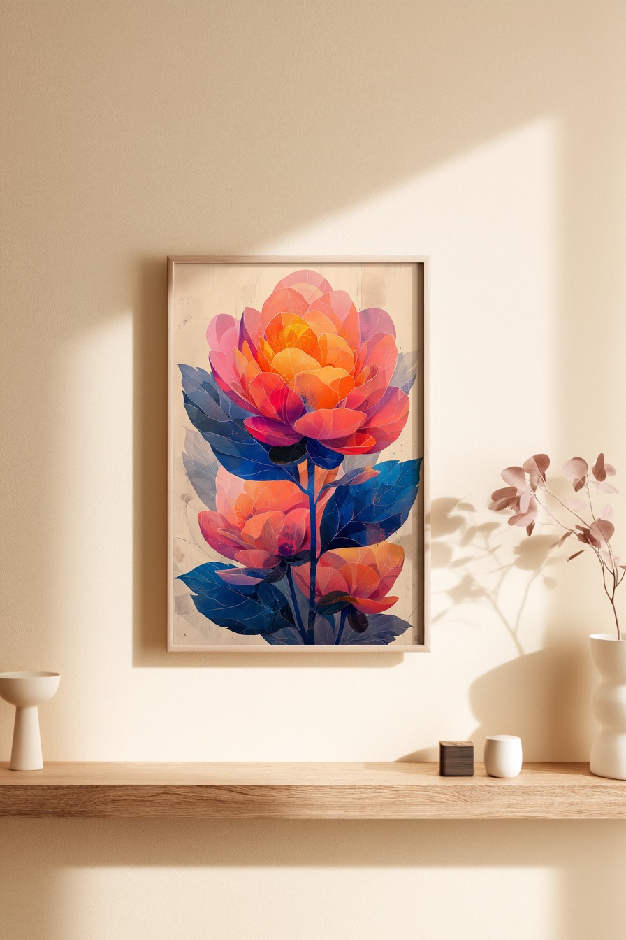 Digitale Kunst Poster Blumen orange blau bunt