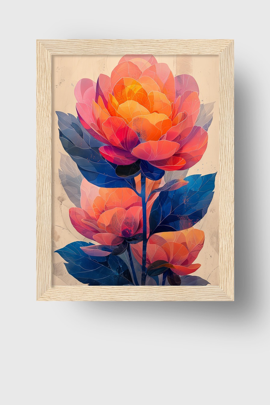 Digitale Kunst Poster Blumen orange blau bunt