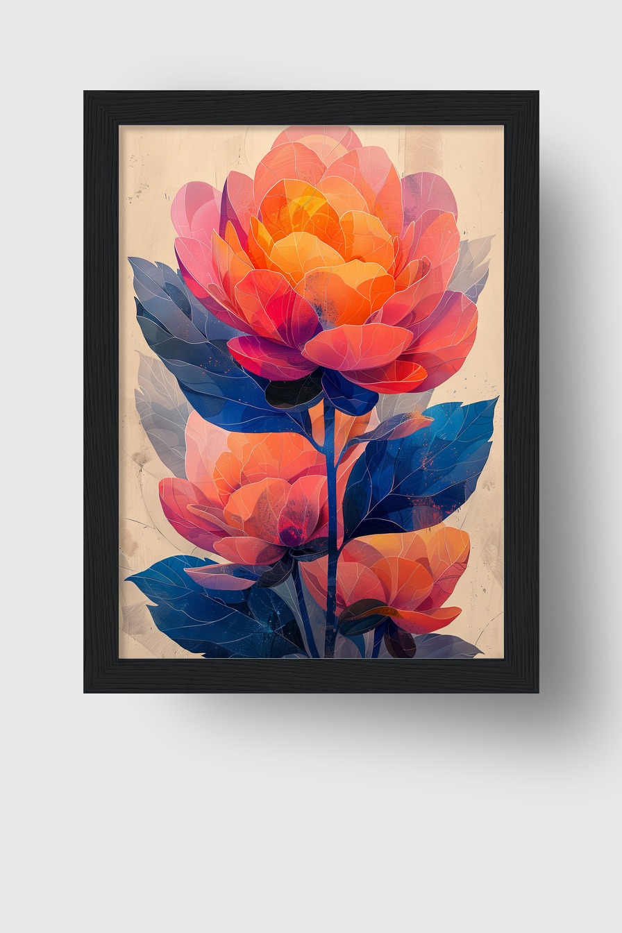 Digitale Kunst Poster Blumen orange blau bunt