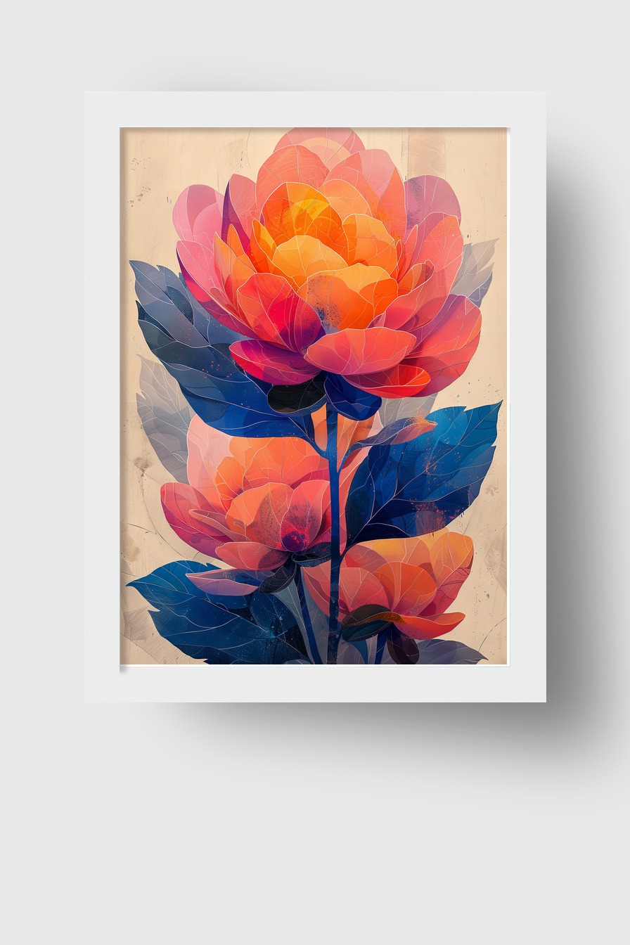 Digitale Kunst Poster Blumen orange blau bunt