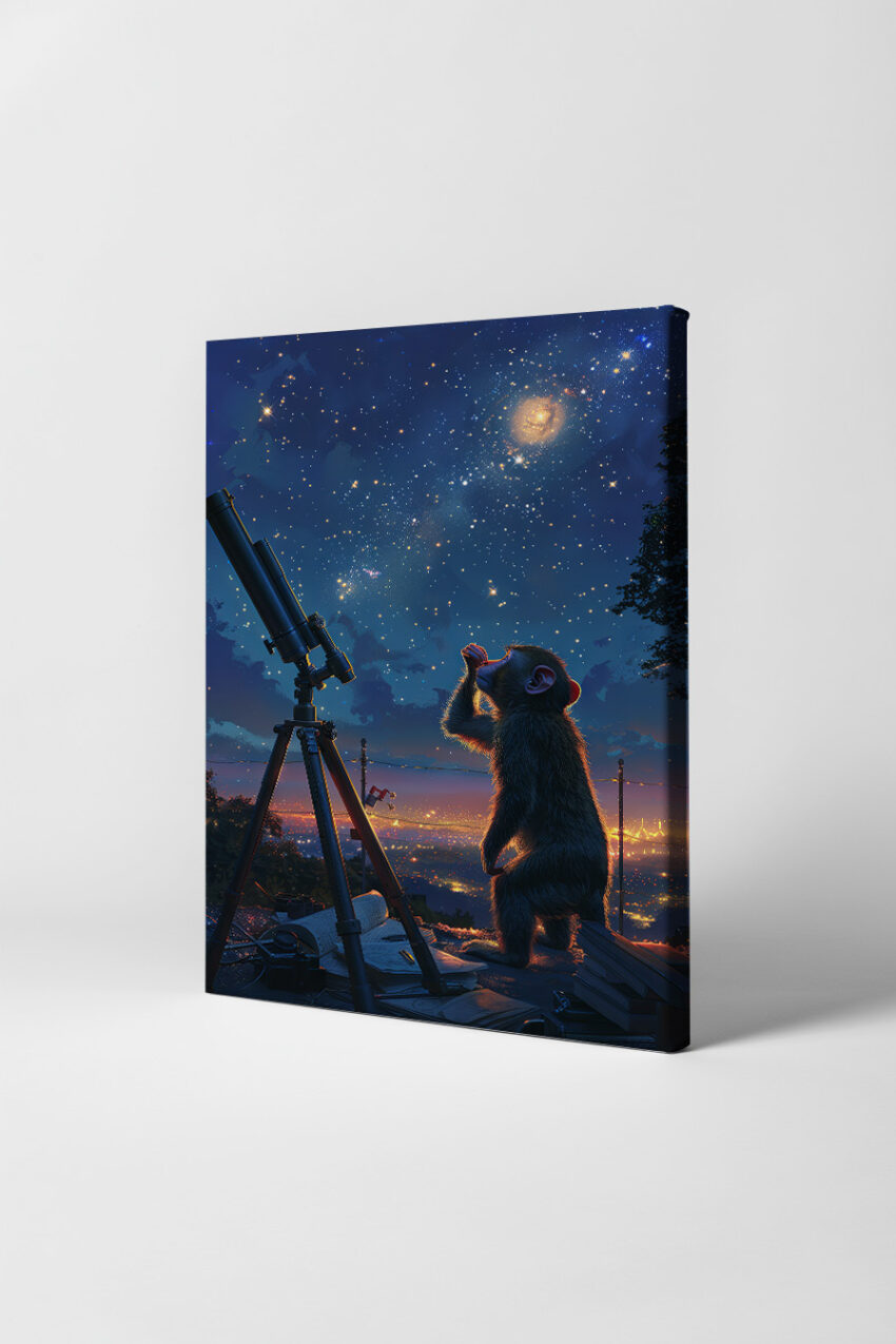 Digitale Kunst Poster Affe Sternenhimmel Nacht blau