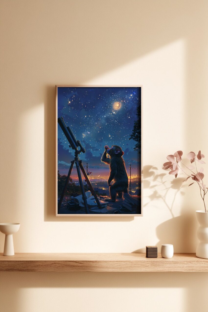 Digitale Kunst Poster Affe Sternenhimmel Nacht blau
