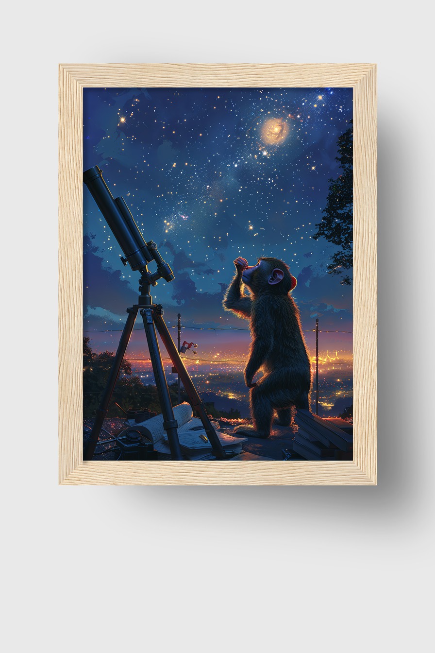 Digitale Kunst Poster Affe Sternenhimmel Nacht blau