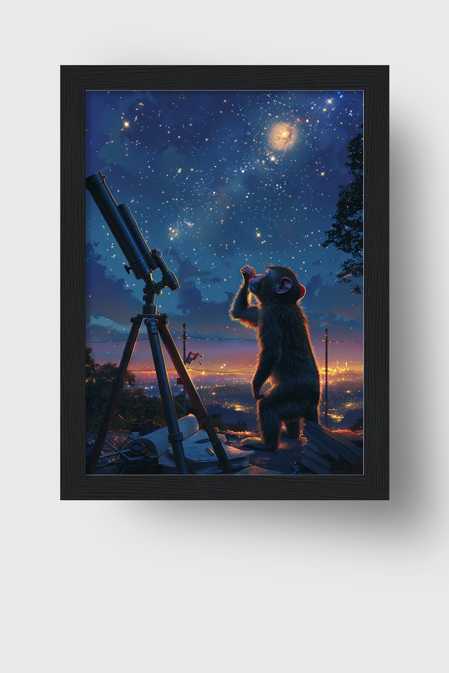 Digitale Kunst Poster Affe Sternenhimmel Nacht blau