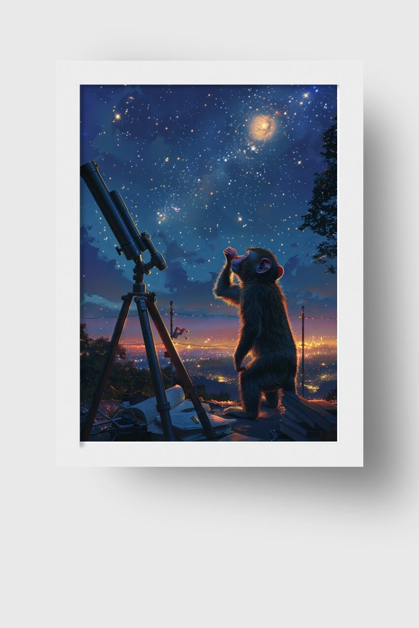 Digitale Kunst Poster Affe Sternenhimmel Nacht blau