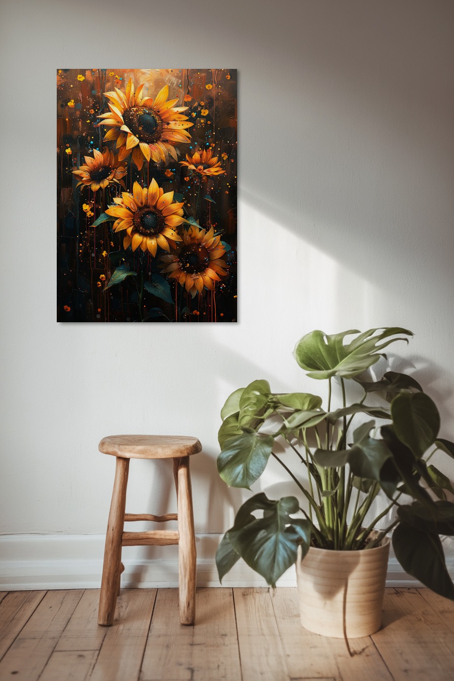 Grafik Poster Sonnenblumen orange leuchtend botanisch