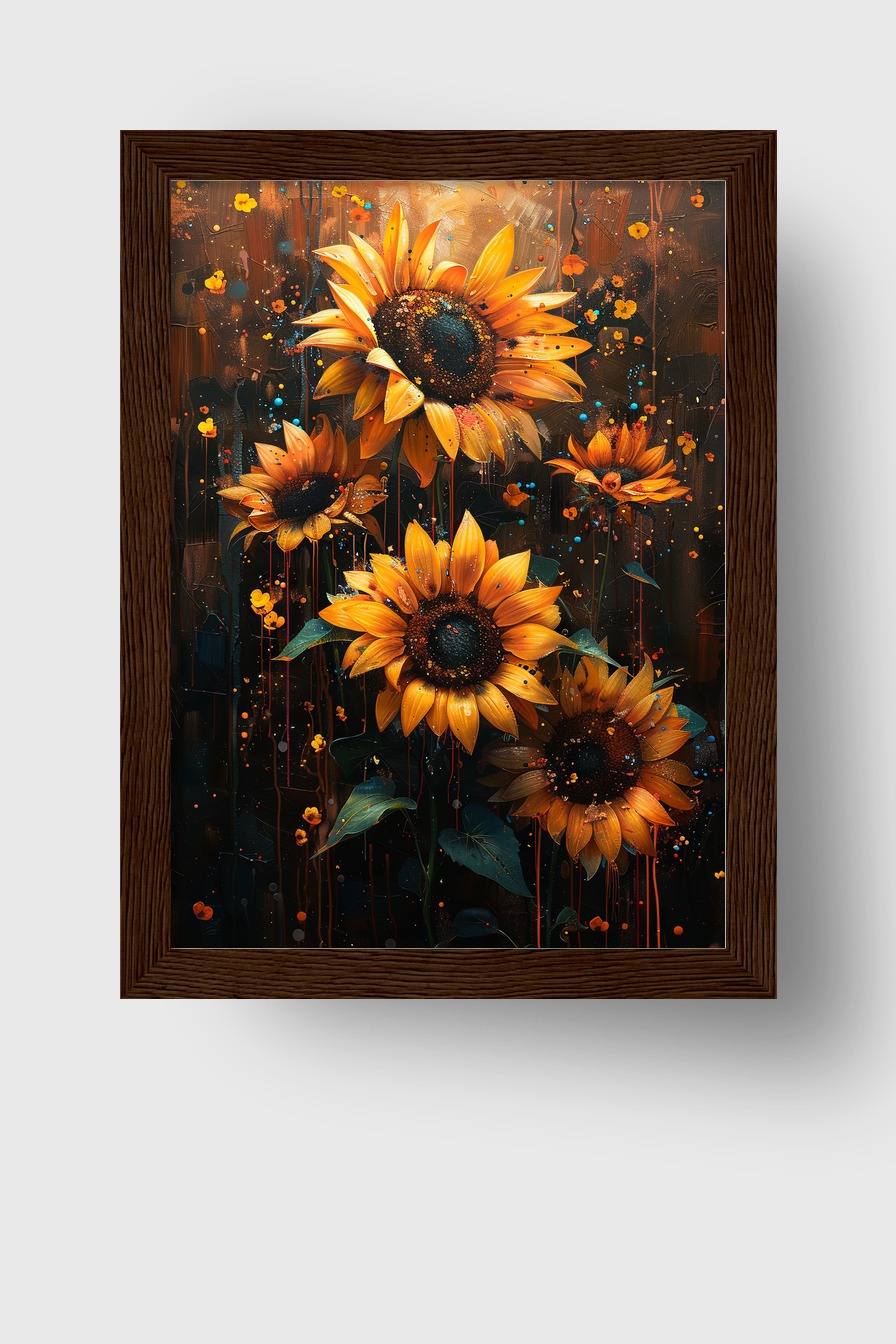 Grafik Poster Sonnenblumen orange leuchtend botanisch