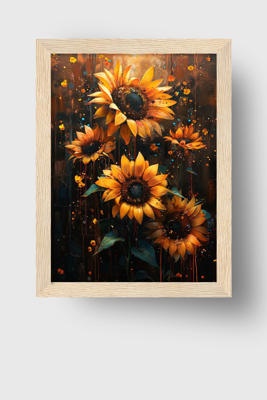 Grafik Poster Sonnenblumen orange leuchtend botanisch