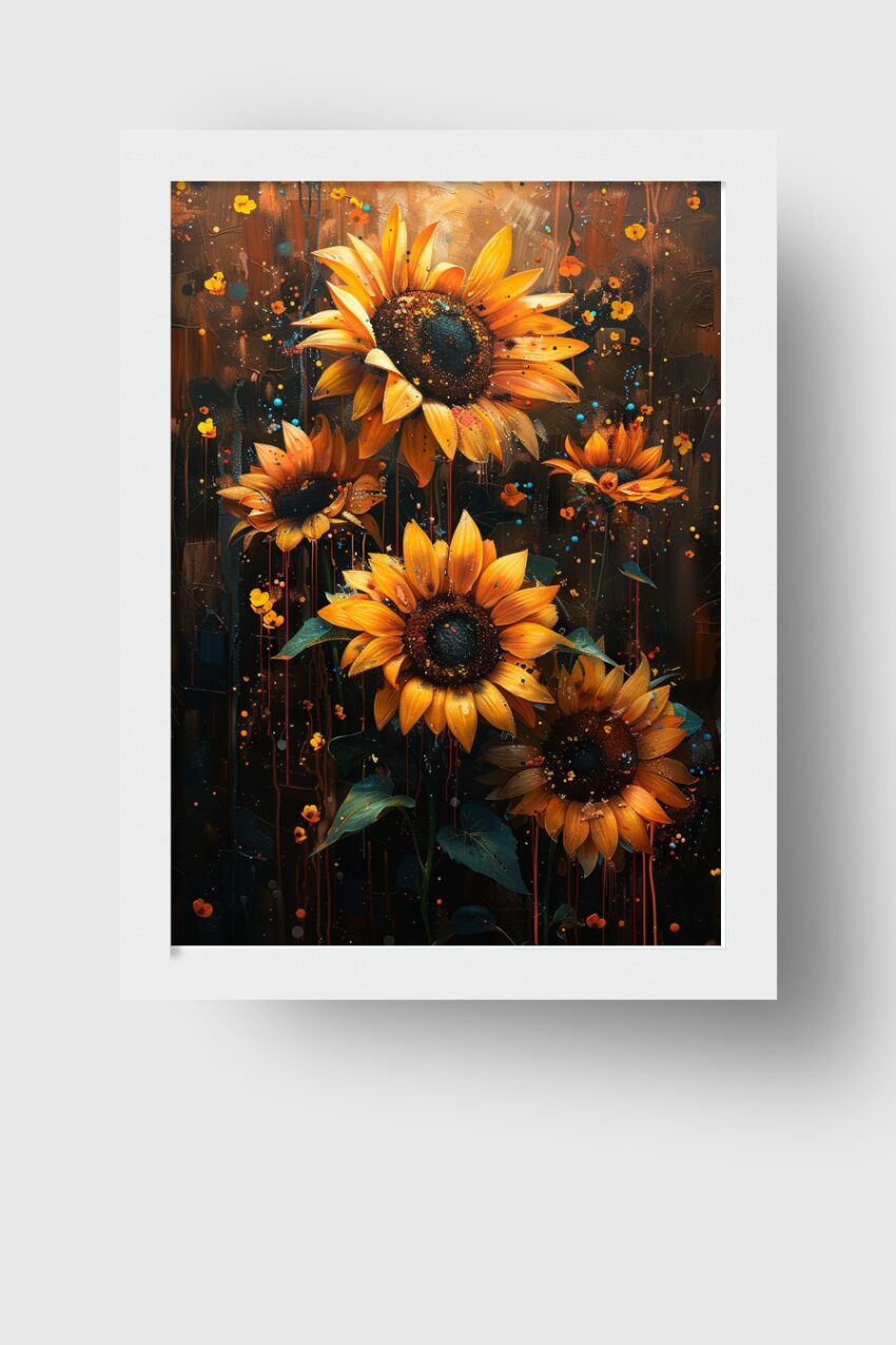 Grafik Poster Sonnenblumen orange leuchtend botanisch