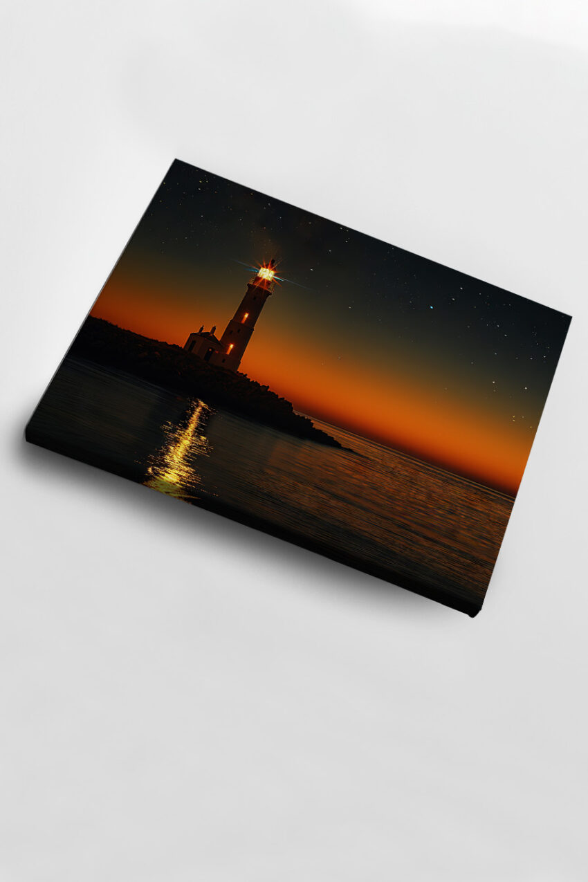 Fotografie Poster Leuchtturm Abendrot Küste Meer Nacht