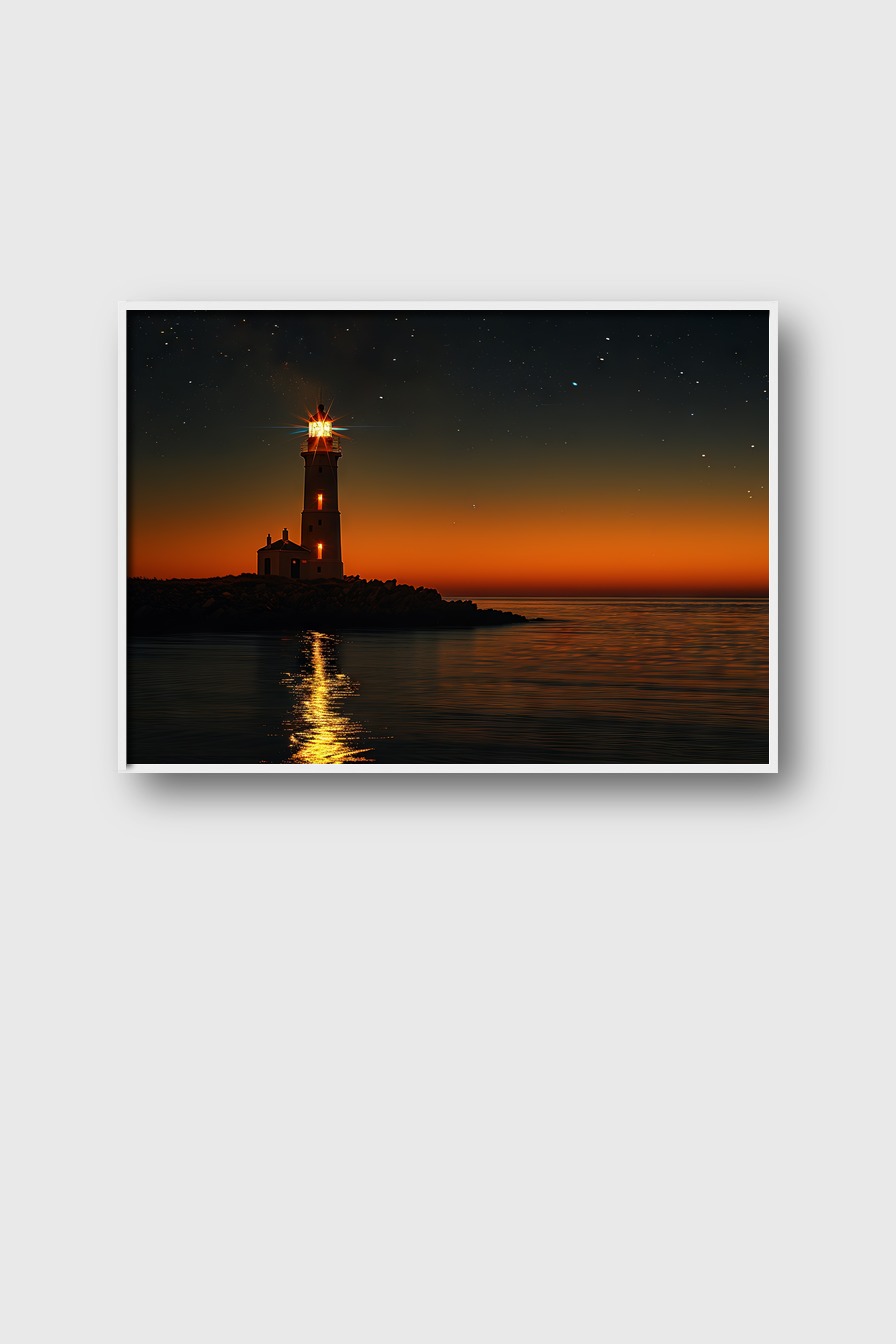 Fotografie Poster Leuchtturm Abendrot Küste Meer Nacht