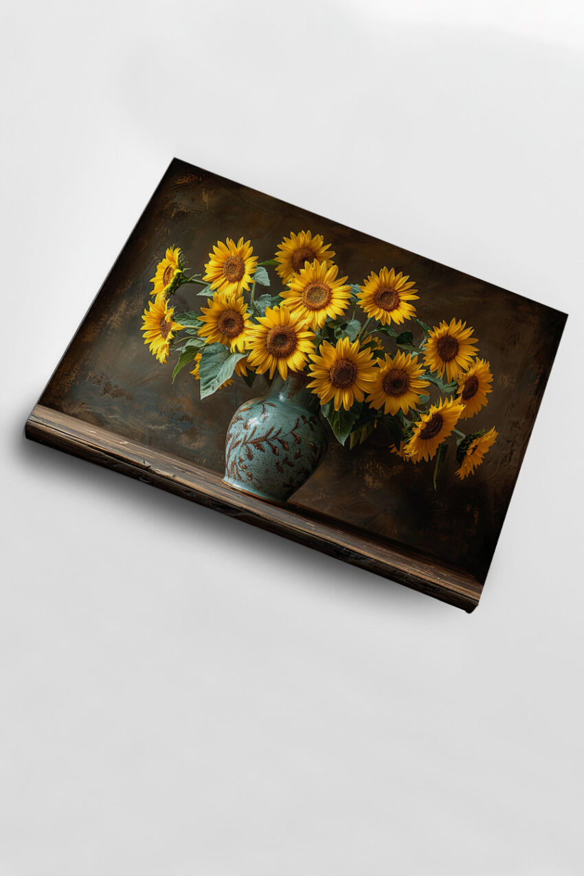 Fotografie Poster Sonnenblumenstrauß gelb grün Vase