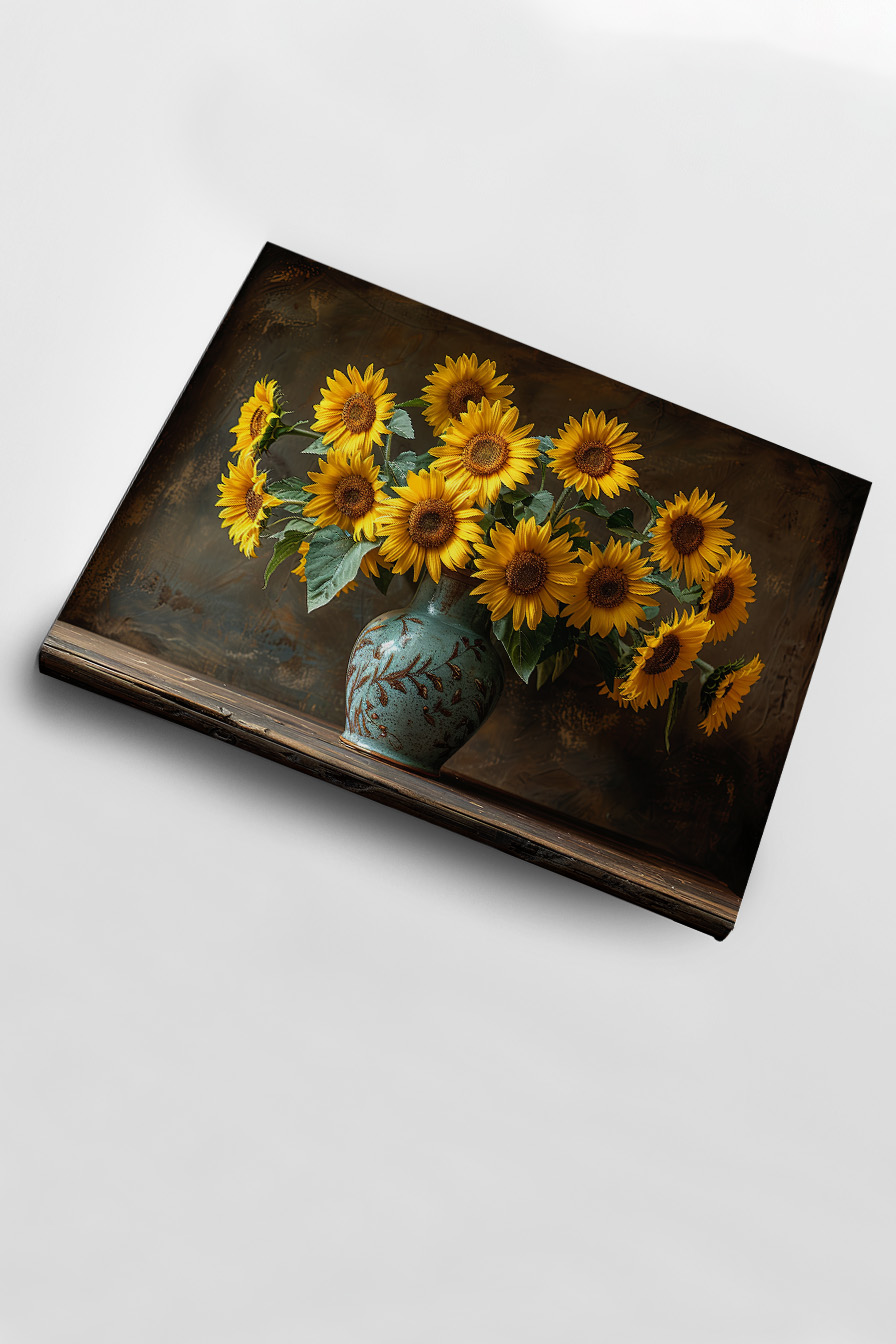 Fotografie Poster Sonnenblumenstrauß gelb grün Vase