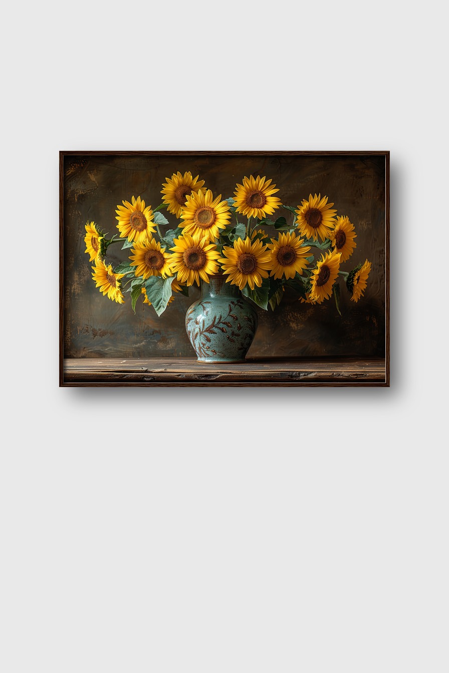 Fotografie Poster Sonnenblumenstrauß gelb grün Vase