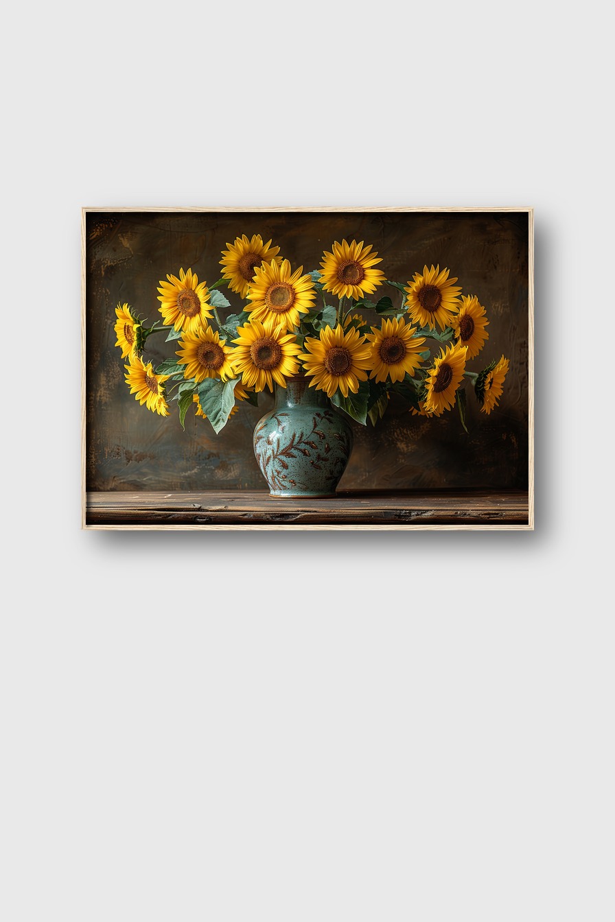 Fotografie Poster Sonnenblumenstrauß gelb grün Vase