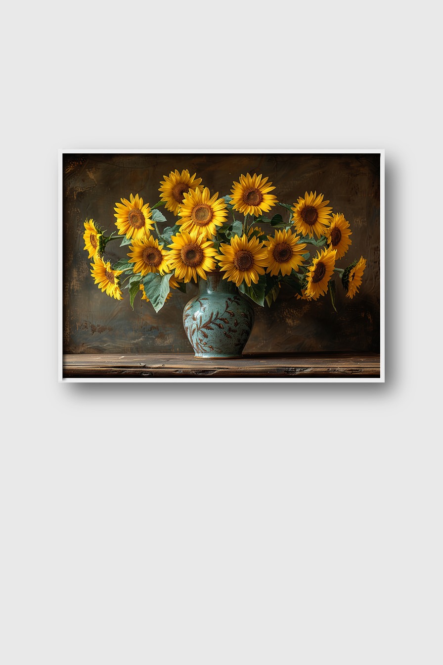 Fotografie Poster Sonnenblumenstrauß gelb grün Vase