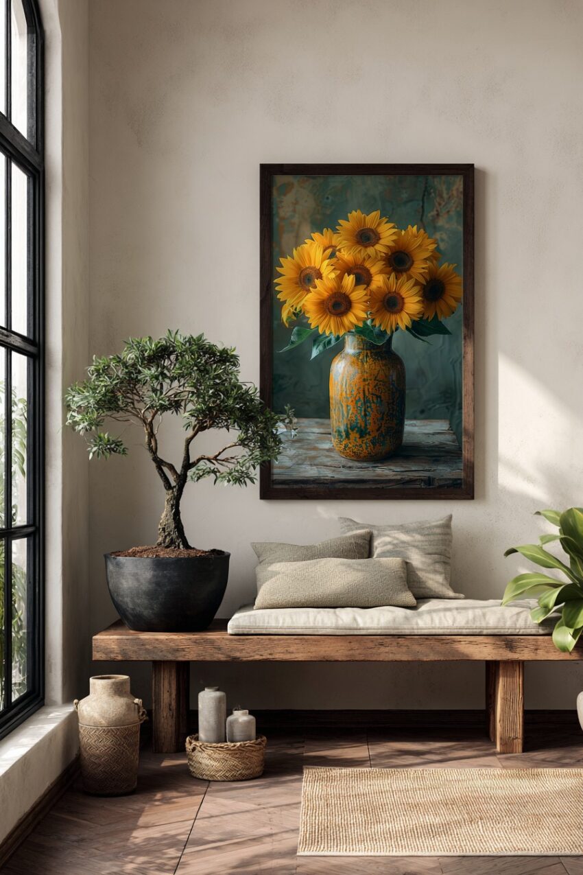 Fotografie Poster Sonnenblumen Strauß gelb rustikal