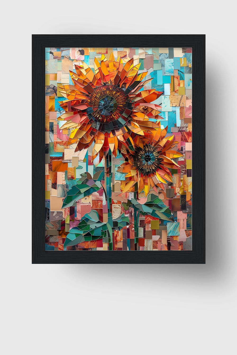 Collage Poster Sonnenblumen bunt floral