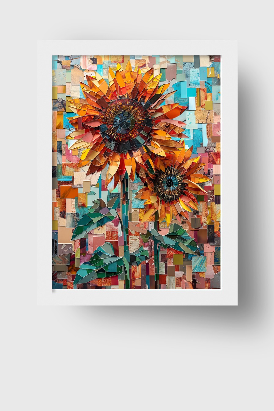 Collage Poster Sonnenblumen bunt floral