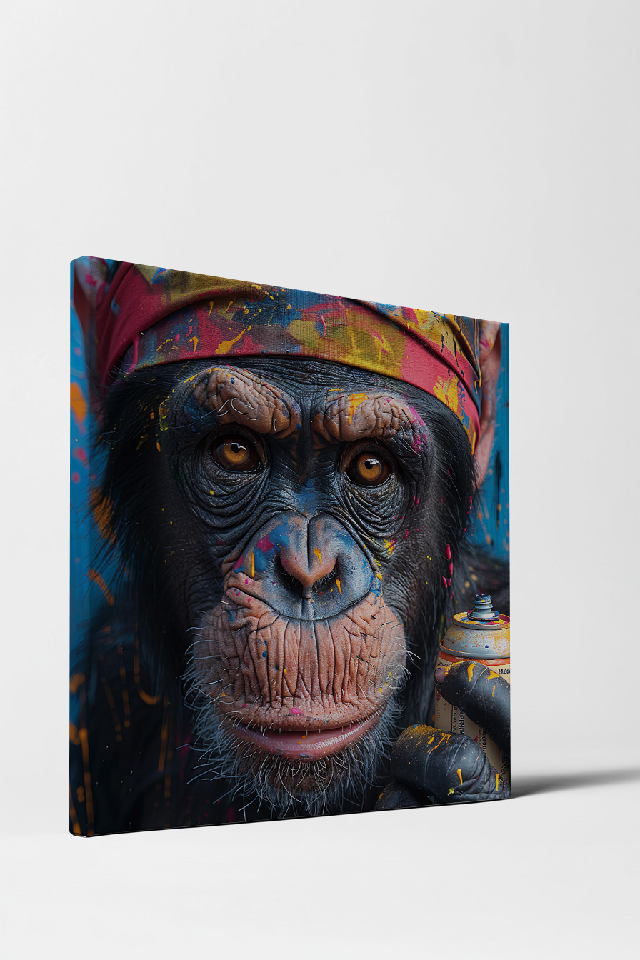 Fotografie Poster Schimpanse Farbspray bunt Spraydose