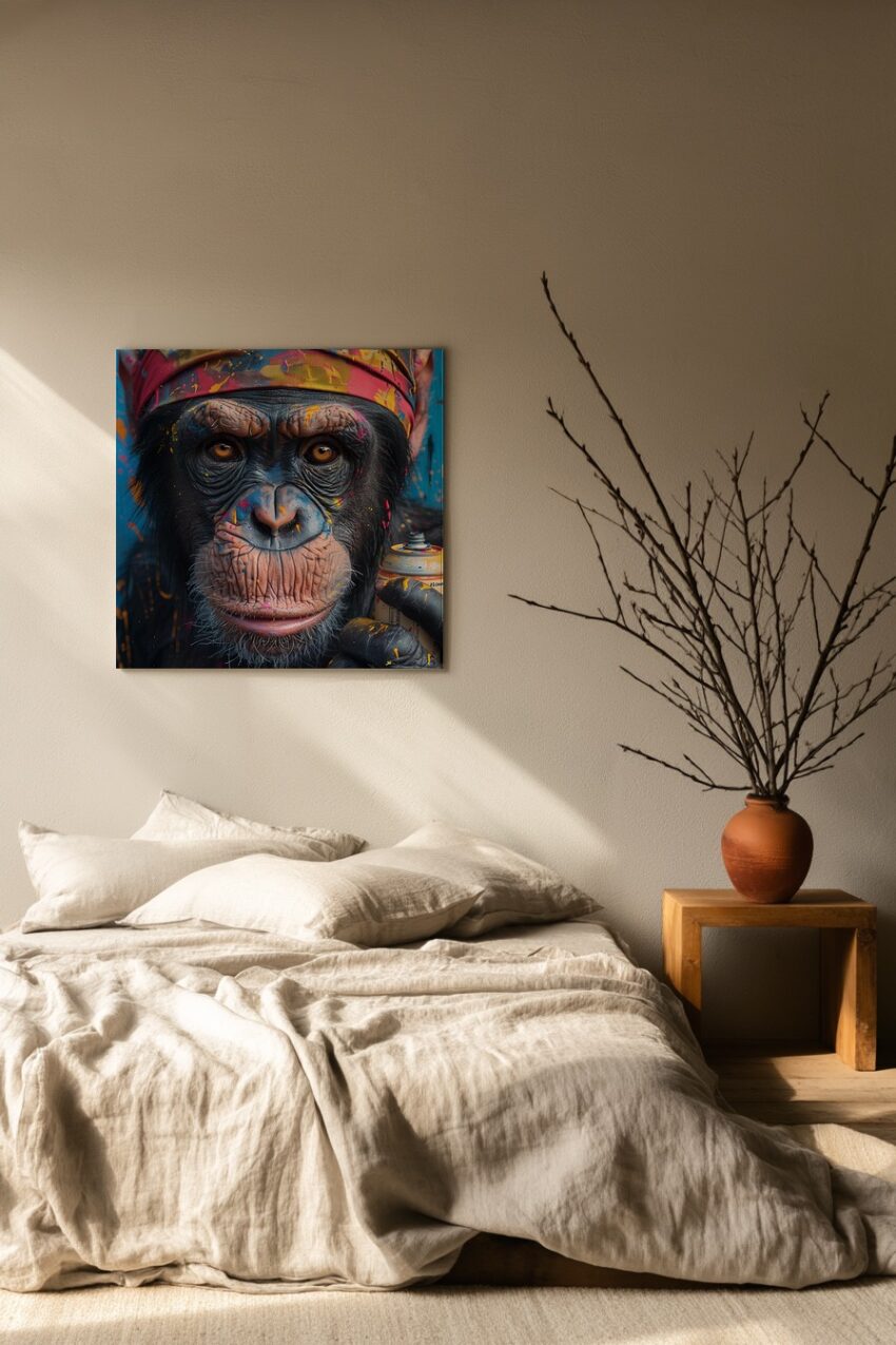 Fotografie Poster Schimpanse Farbspray bunt Spraydose