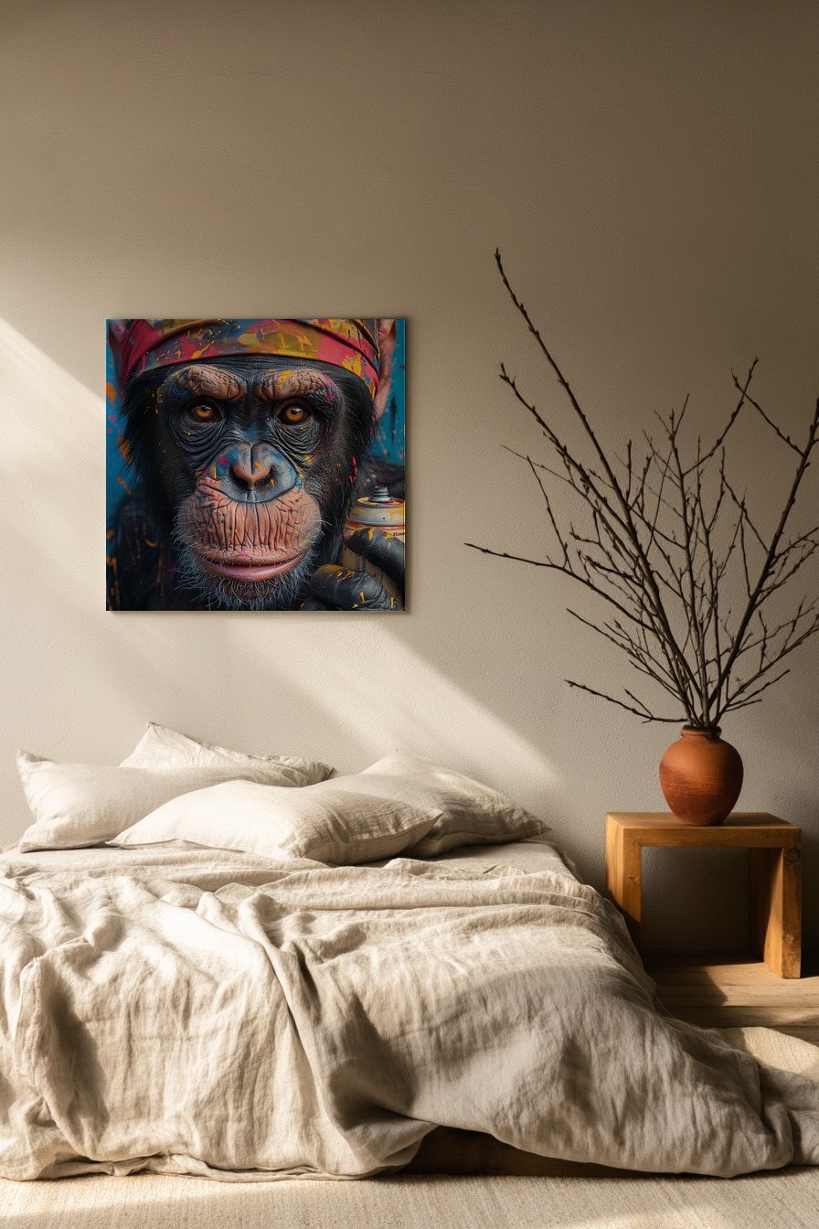 Fotografie Poster Schimpanse Farbspray bunt Spraydose