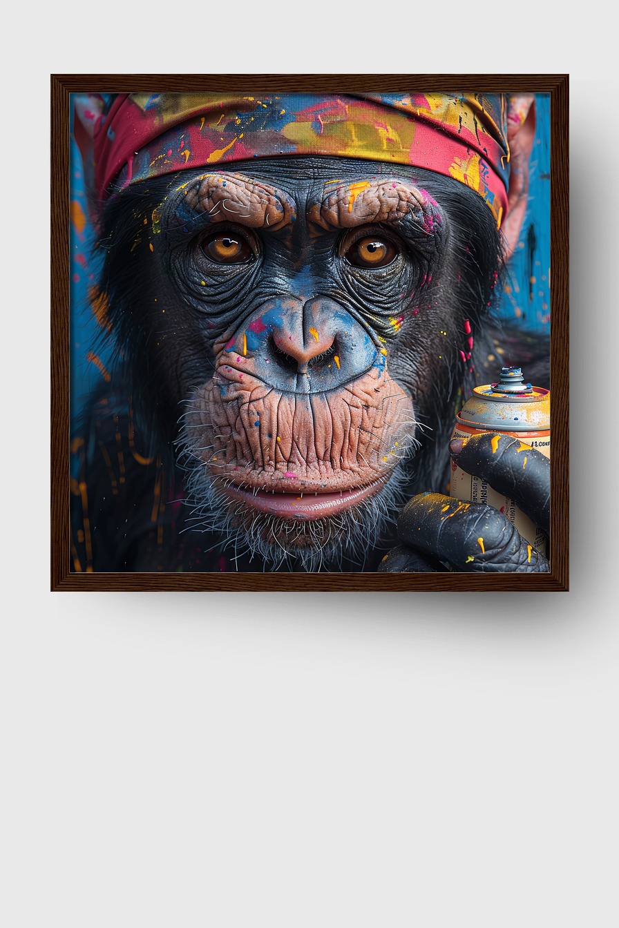 Fotografie Poster Schimpanse Farbspray bunt Spraydose