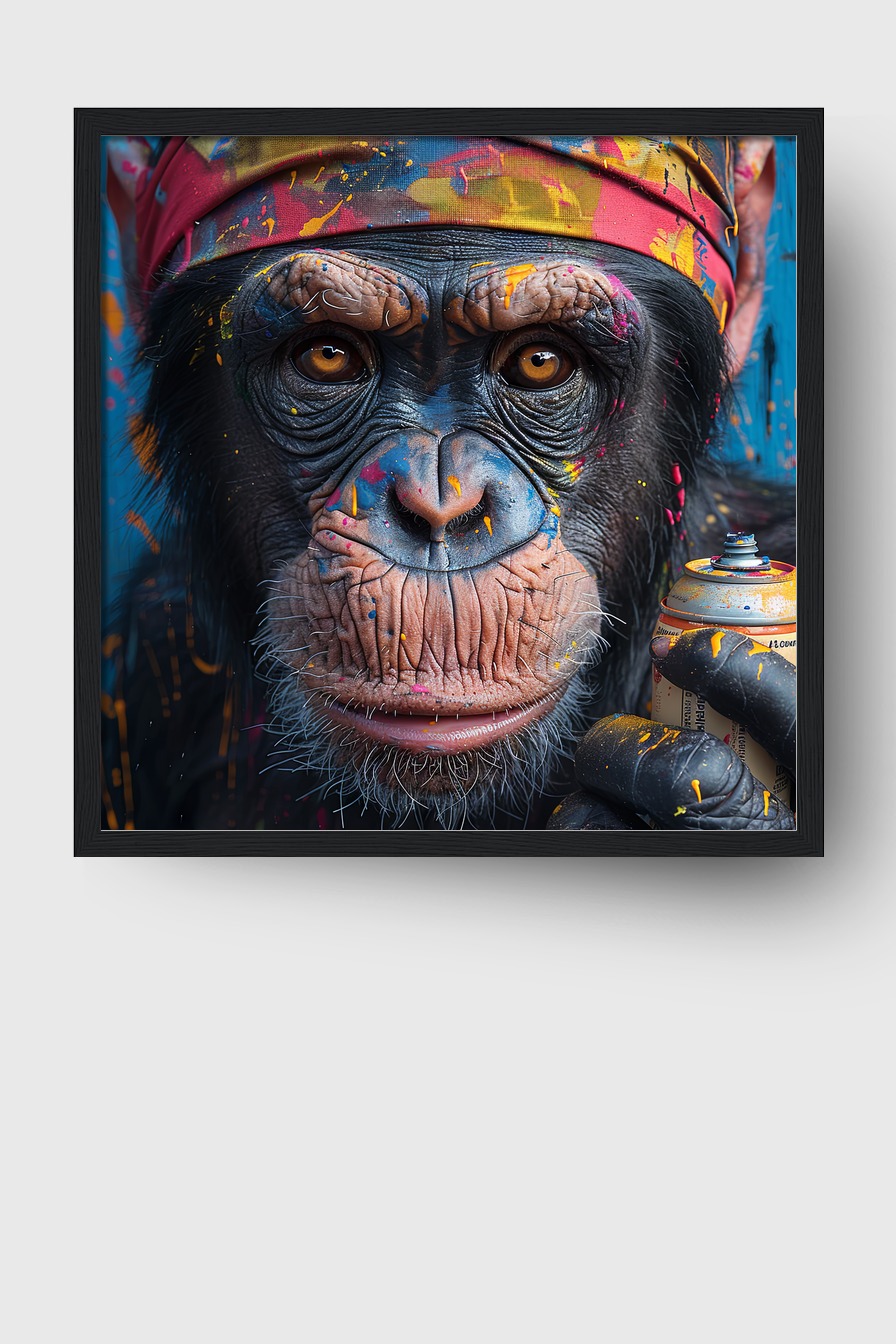 Fotografie Poster Schimpanse Farbspray bunt Spraydose