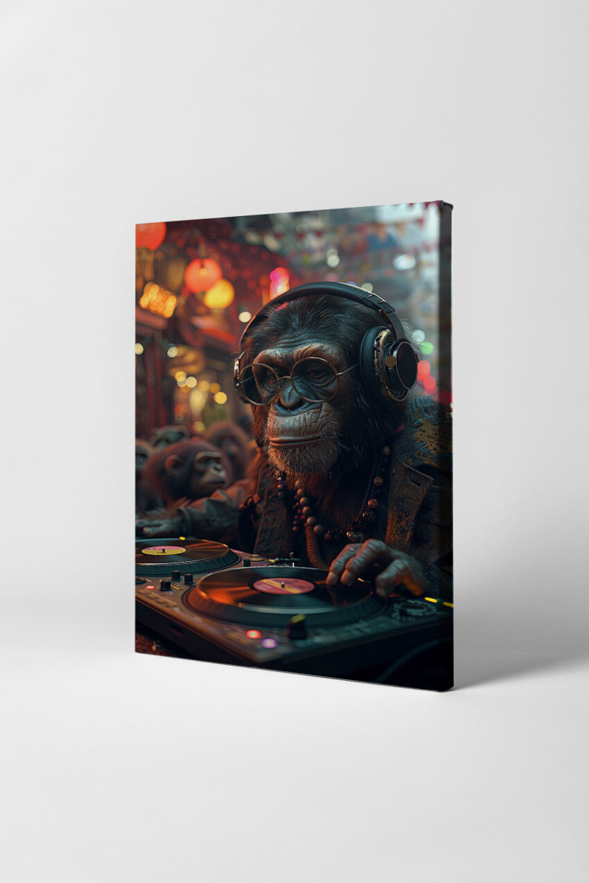 Digitale Kunst Poster Schimpanse DJ Kopfhörer Brille