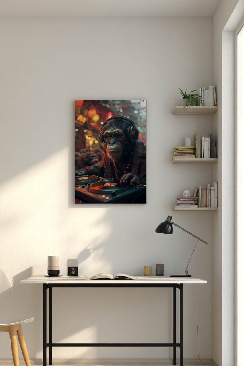 Digitale Kunst Poster Schimpanse DJ Kopfhörer Brille