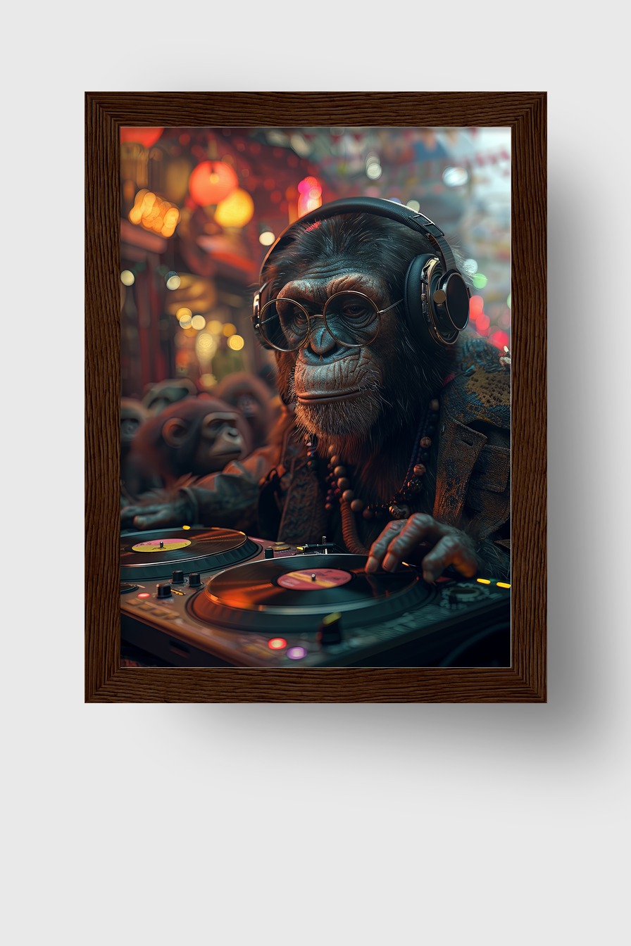 Digitale Kunst Poster Schimpanse DJ Kopfhörer Brille