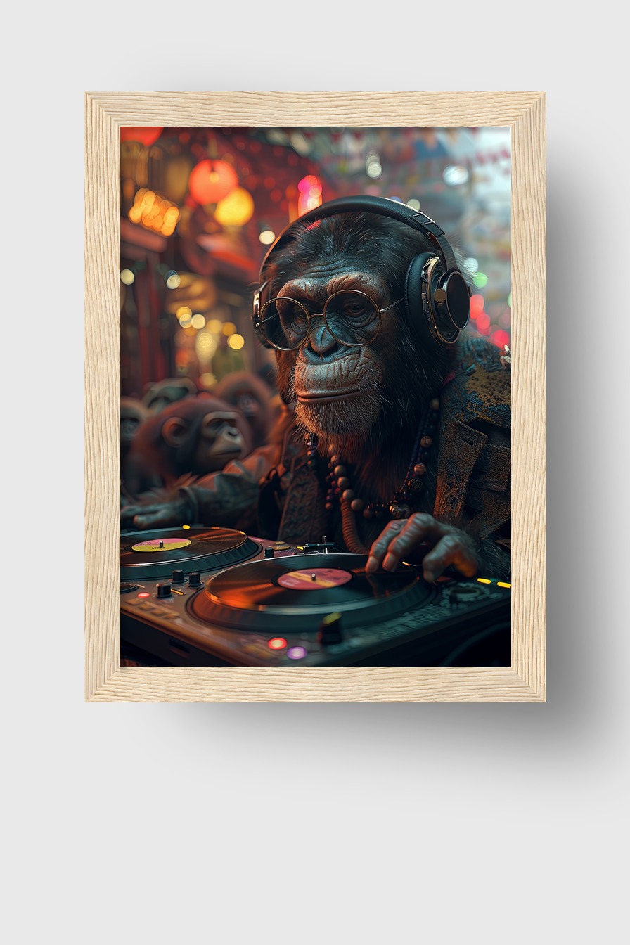 Digitale Kunst Poster Schimpanse DJ Kopfhörer Brille