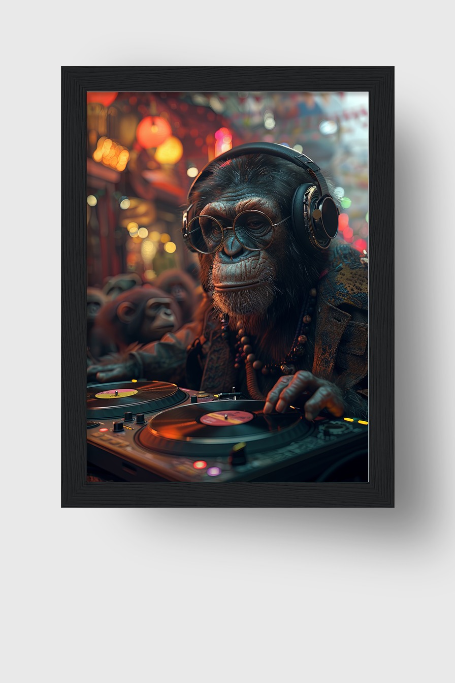 Digitale Kunst Poster Schimpanse DJ Kopfhörer Brille