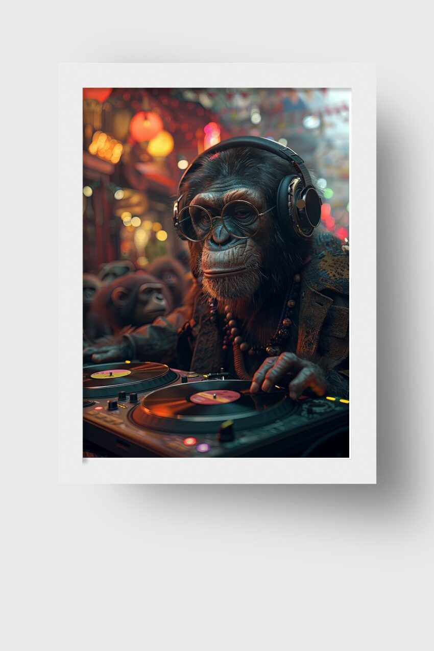 Digitale Kunst Poster Schimpanse DJ Kopfhörer Brille