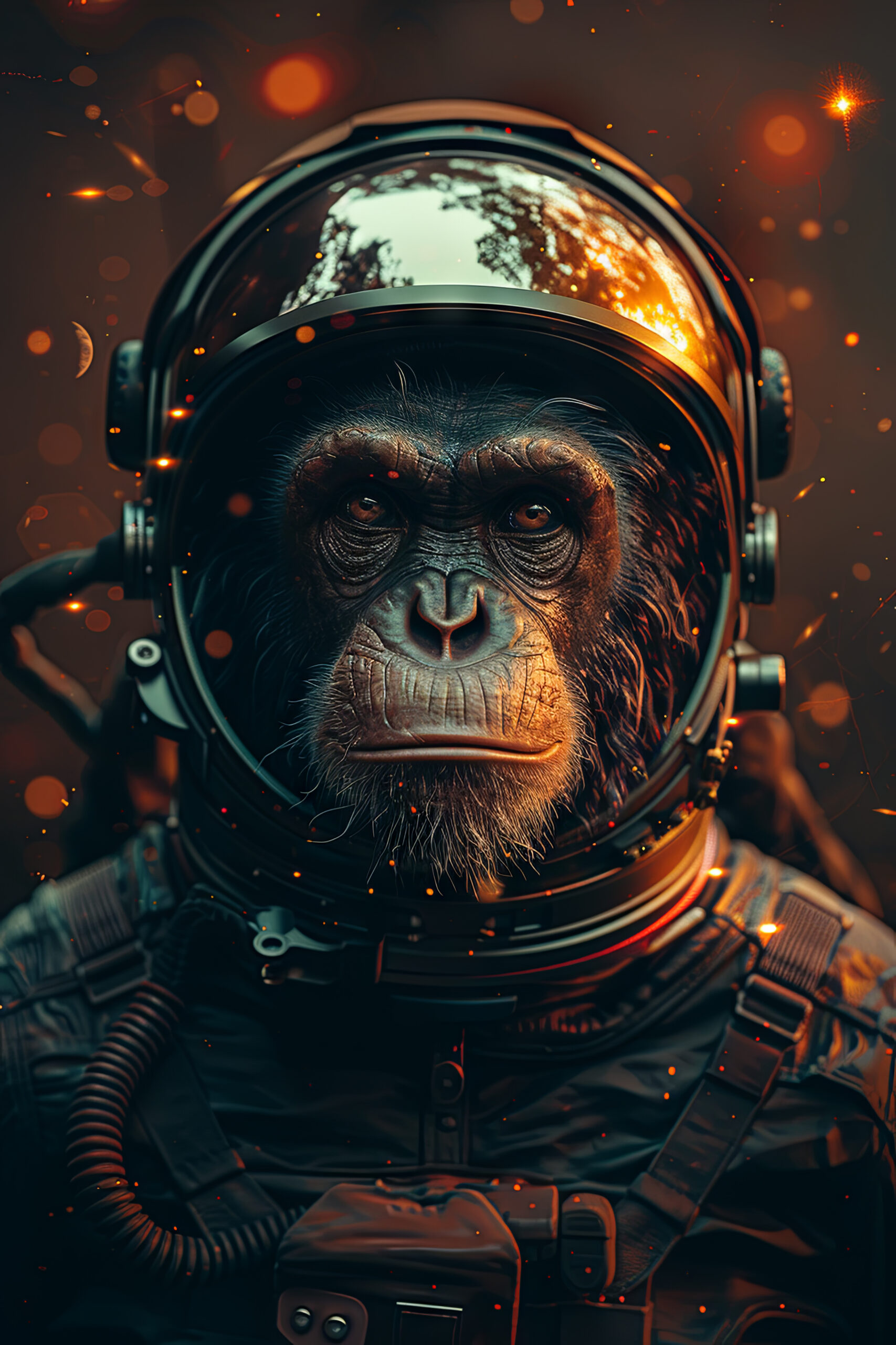 Digitalart Poster Schimpanse Astronaut dunkle Stimmung
