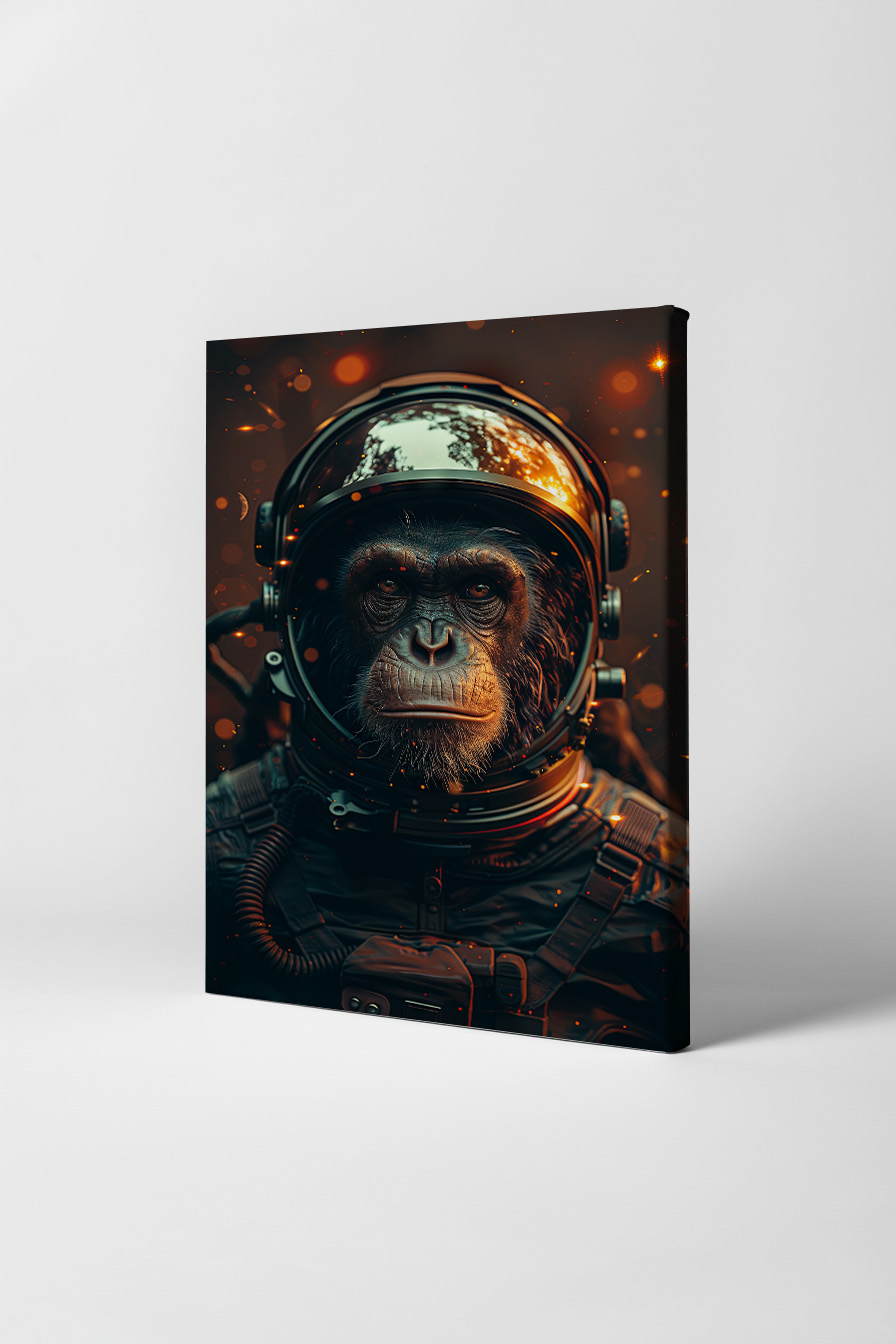 Digitalart Poster Schimpanse Astronaut dunkle Stimmung