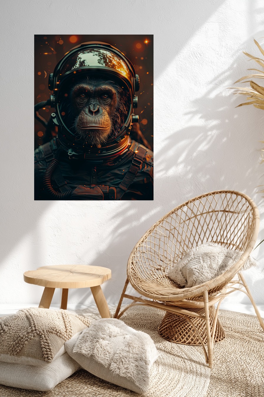 Digitalart Poster Schimpanse Astronaut dunkle Stimmung