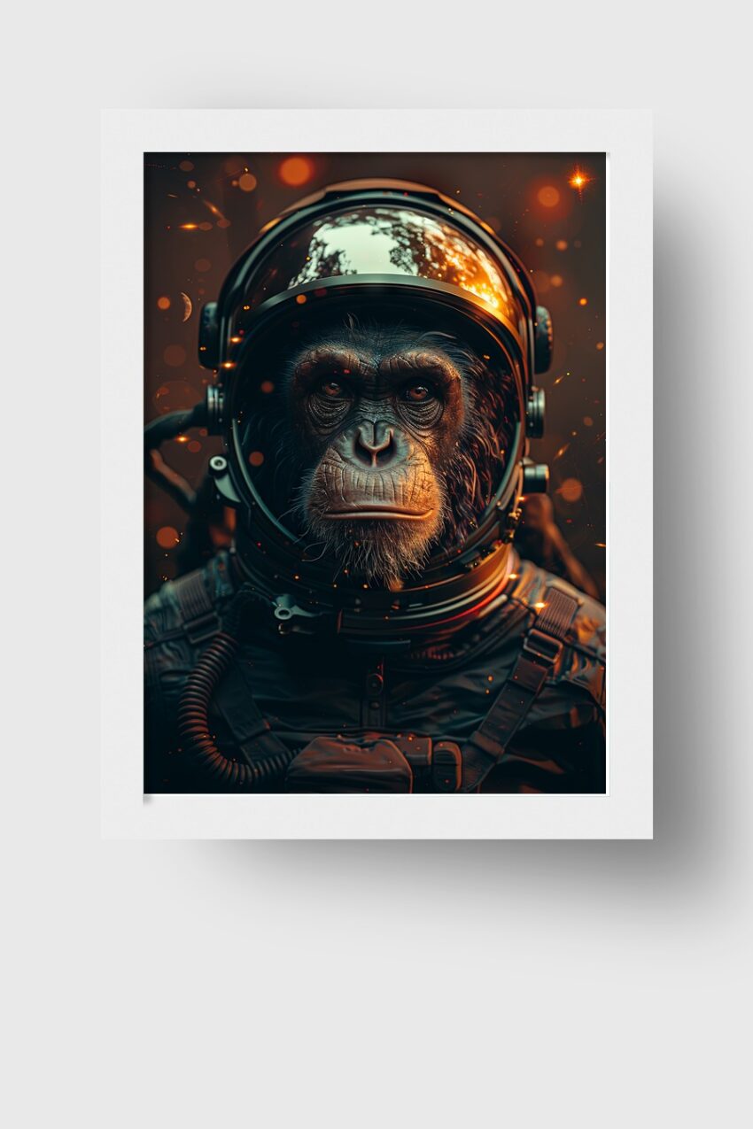 Digitalart Poster Schimpanse Astronaut dunkle Stimmung