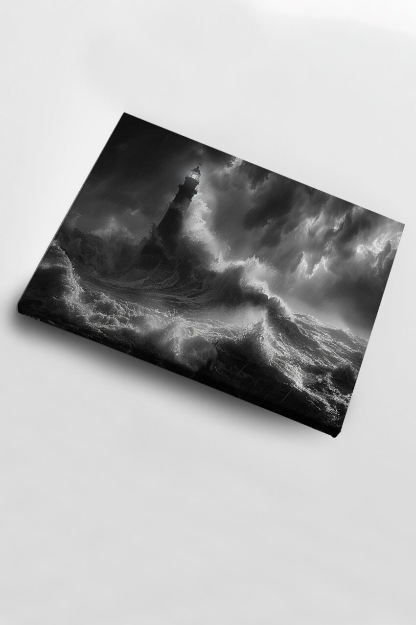 Fotografie Poster Leuchtturm Sturm schwarz-weiß