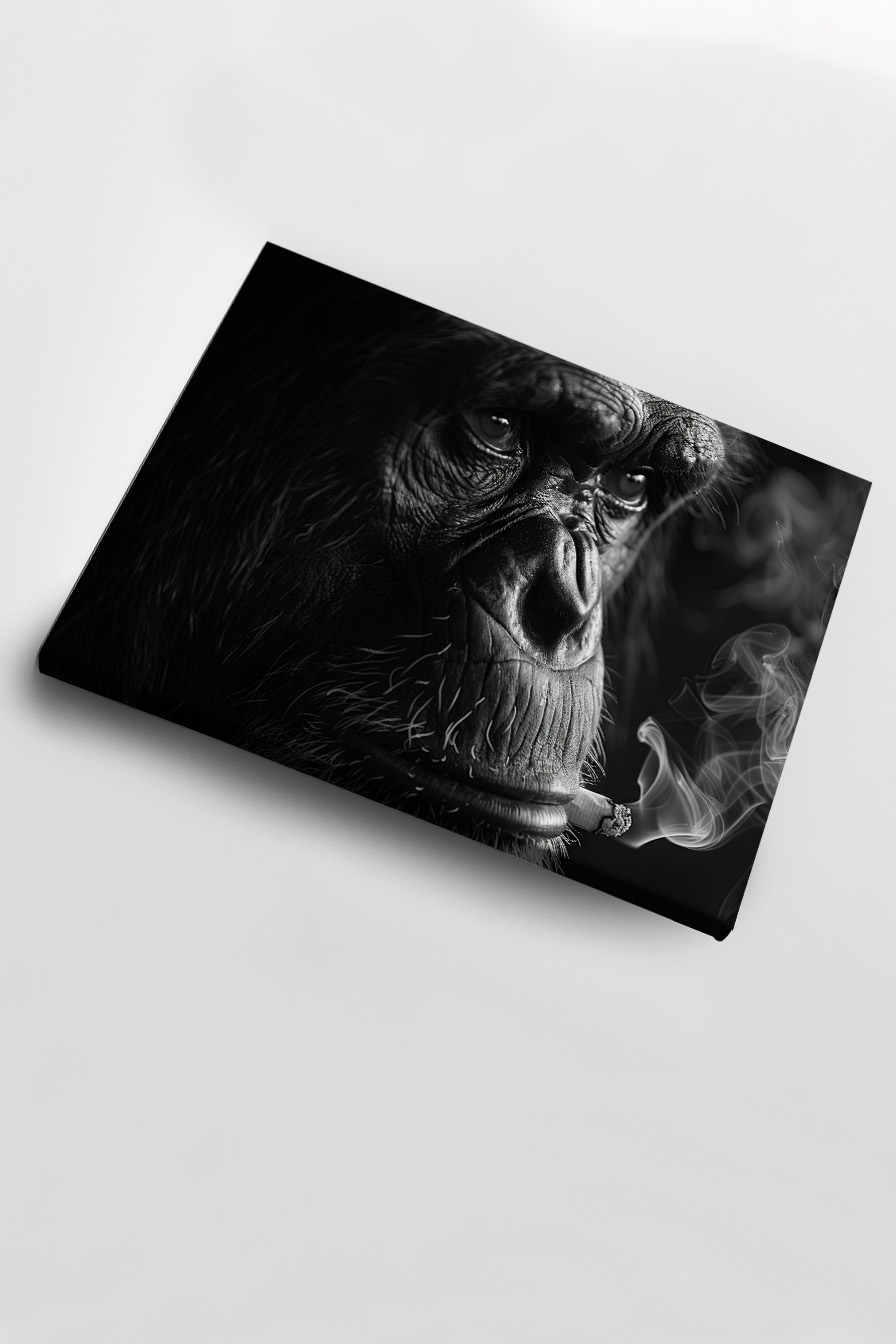 Fotografie Poster Schimpanse rauchend schwarz-weiß