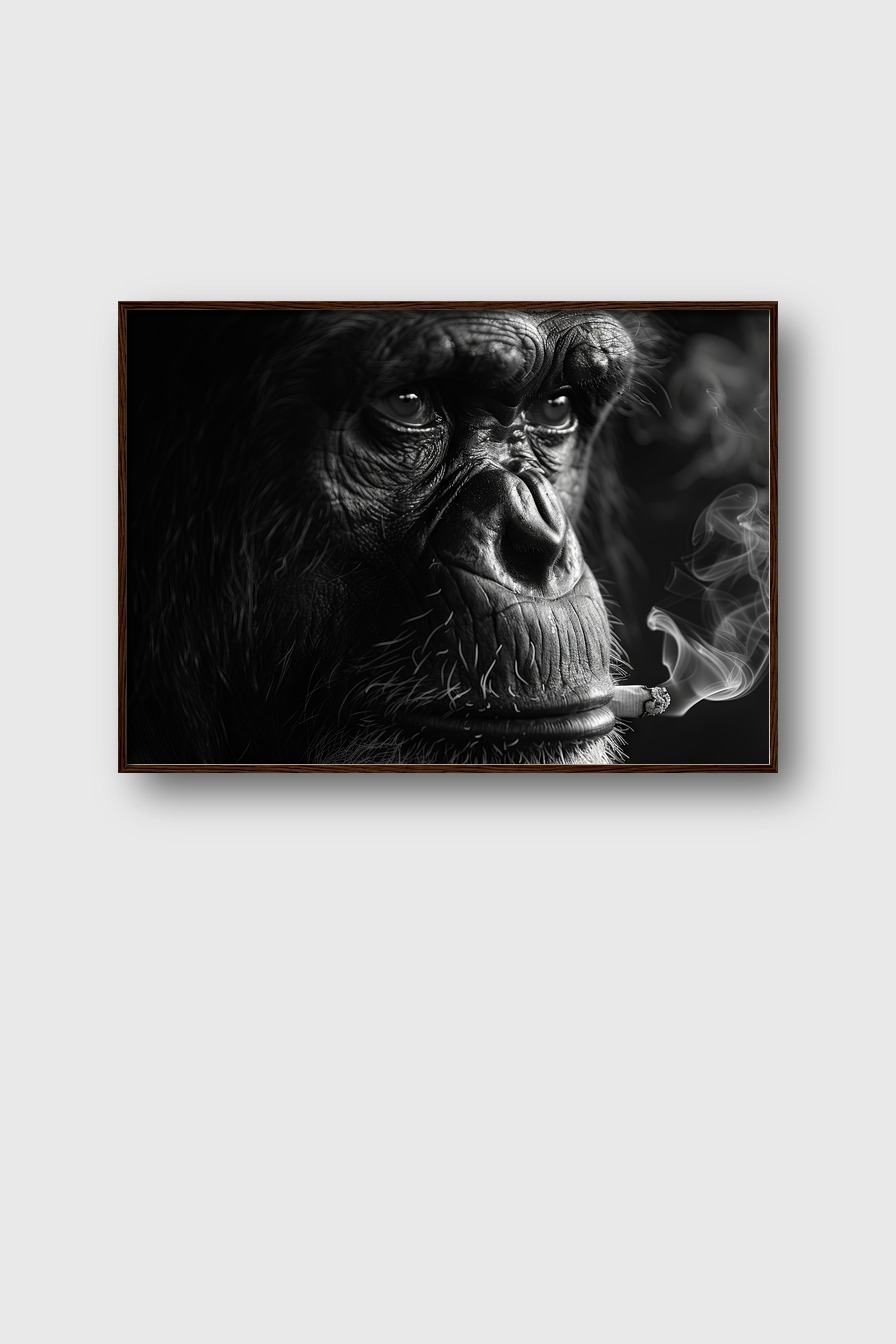 Fotografie Poster Schimpanse rauchend schwarz-weiß