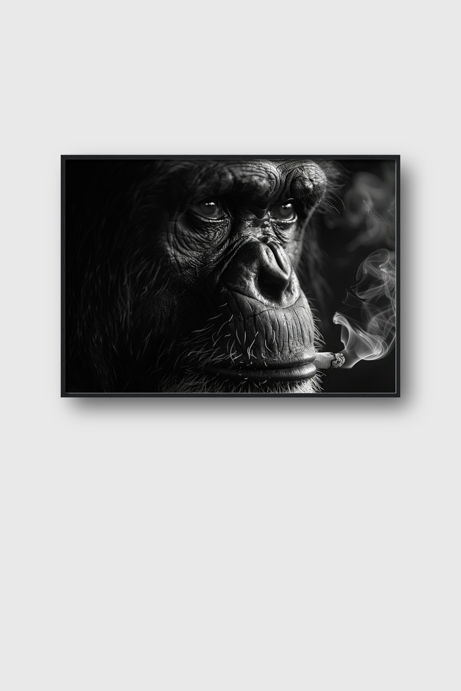 Fotografie Poster Schimpanse rauchend schwarz-weiß