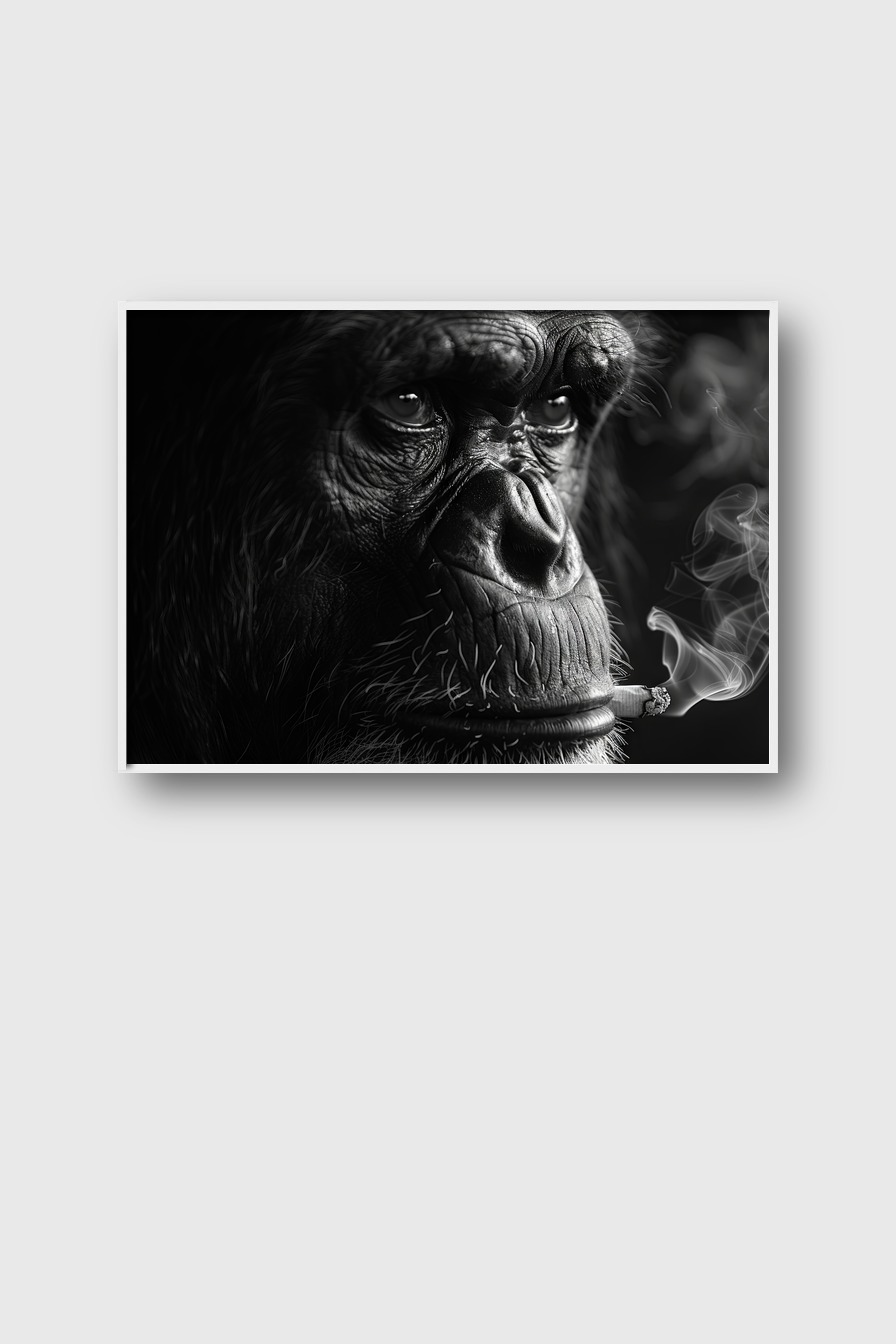 Fotografie Poster Schimpanse rauchend schwarz-weiß