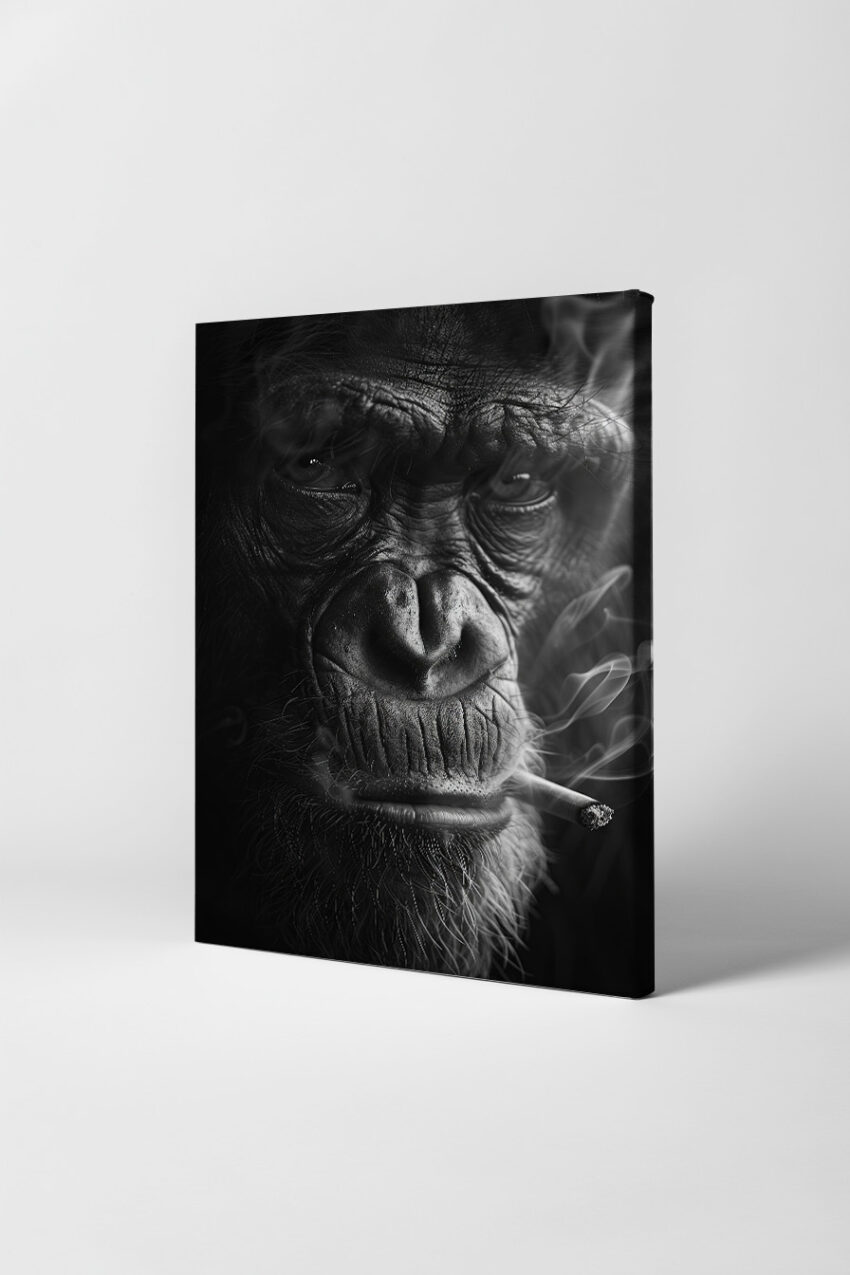 Fotografie Poster Schimpanse Zigarette schwarz-weiß